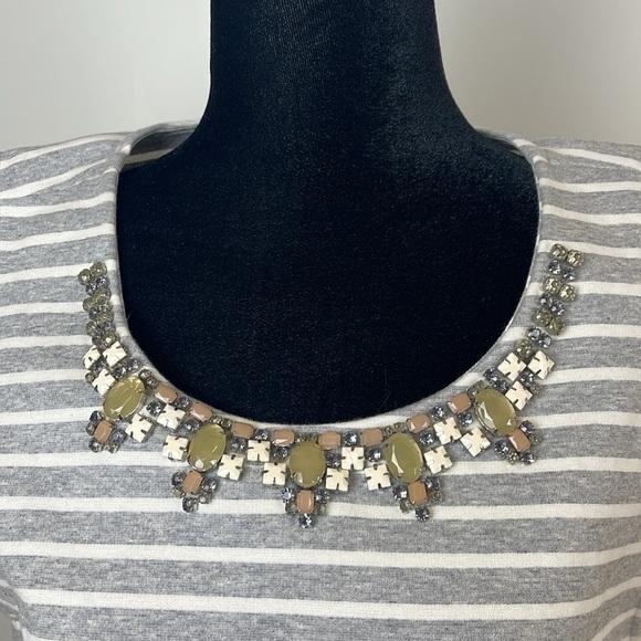J. Crew grey and white striped jewelry embellished tank size medium - Picture 2 of 9